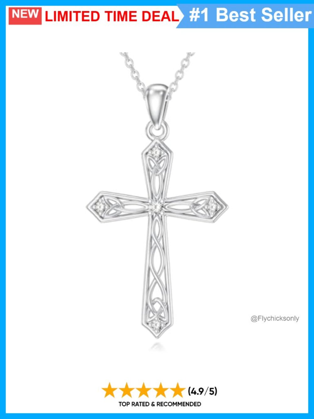 Diamond Celtic Knot Cross Necklace 925 Sterling Silver 0.09 cttw Lab Grown